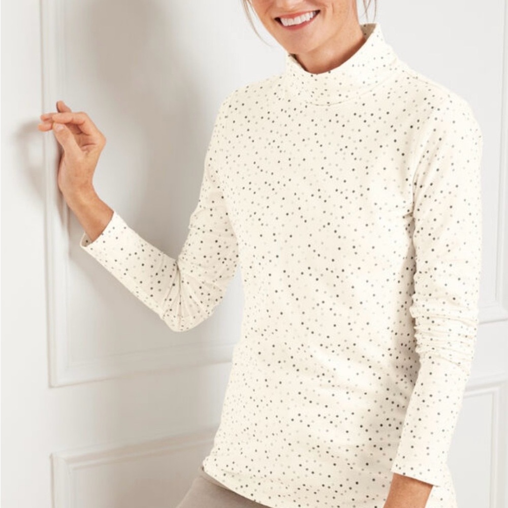 Talbots Cream Tee with Gold Dots Med petite